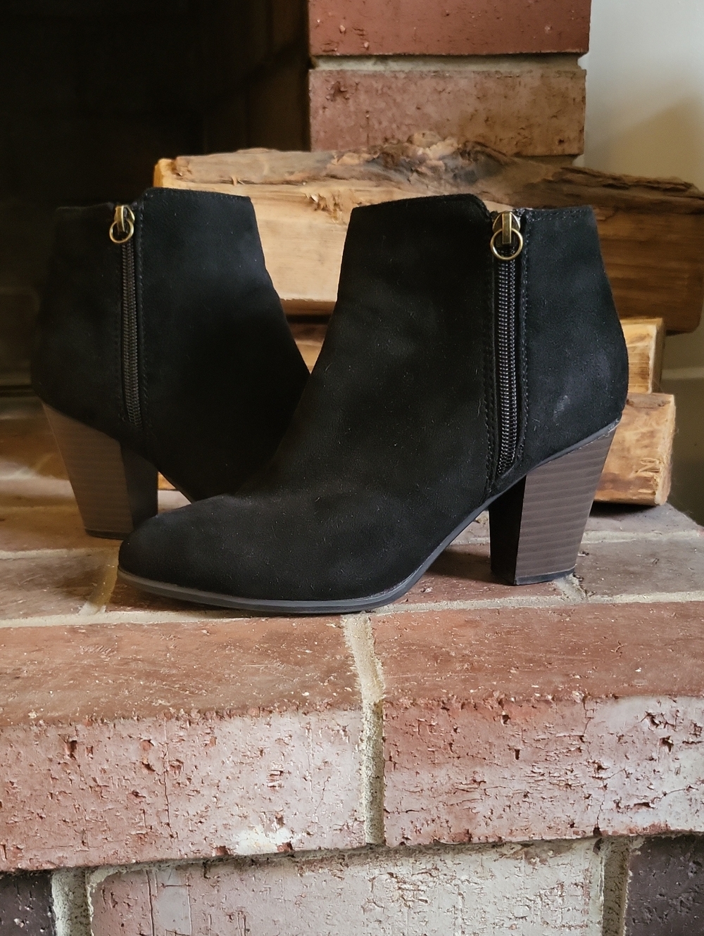 Maurices Black Suede Ankle Booties with Stacked Heel